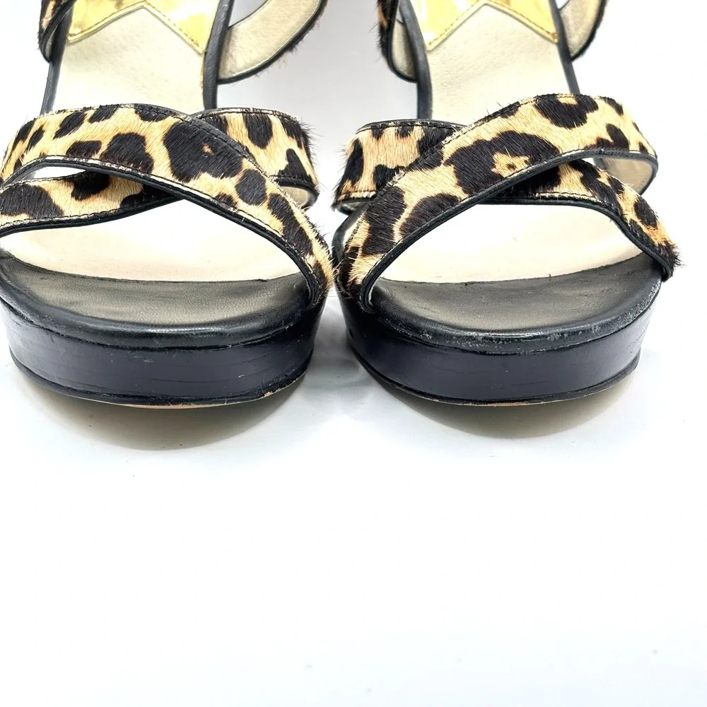 Michael Kors Women Leopard Print Calf Hair Platform Stiletto Sandals Brown Black